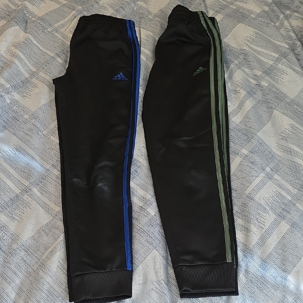 Adidas Kids Joggers - Black with Blue and Green Stripes
